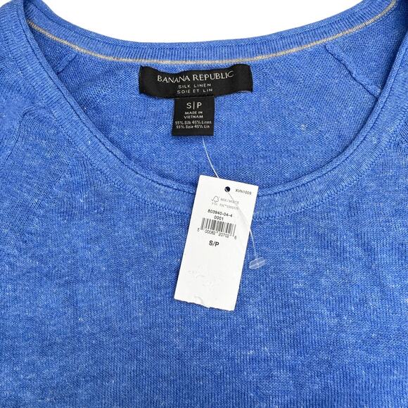 NWT BANANA REPUBLIC Livorno Relaxed Silk Linen Blend Sweater Size Small Blue - Picture 3 of 5